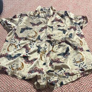 SHEIN Cream Butterfly & Moon Short Pajama Set